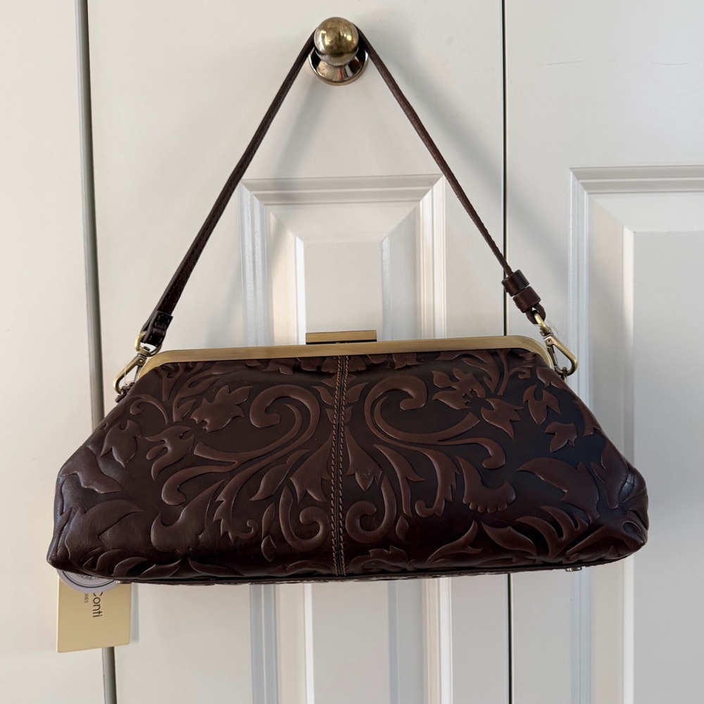 Gianni Conti Brown Embossed Leather Satchel Bag - Picture 10 of 14